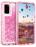 Coolden Case for Samsung S20 Case Glitter Heavy Duty Protective Case Floating Bling Sparkle Shiny Quicksand Liquid Clear Shockproof Case Phone Case Cover for Samsung Galaxy S20 6.2 inch (Pink)