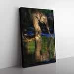 Big Box Art Elephant Vol.4 Painting Canvas Wall Art Print Ready to Hang Picture, 76 x 50 cm (30 x 20 Inch), Black, Green, Cream