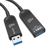 KabelDirekt – Câble de rallonge USB, 5 m, optique (USB 3.1 Gen2/SuperSpeed+ pour un débit jusqu’à 10 Gbit/s, fibre optique ultra-rapide et flexible, USB-A femelle/USB-A mâle, noir)