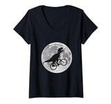 Womens dinosaur with bike and moon on head; Designe Men's and Women V-Neck T-Shirt