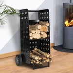 Chariot porte buches acier noir 40 x 40 x 100,5 CM pour cheminee
