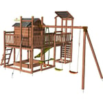 Soulet - Aire de jeux pour enfant maisonnette avec portique et mur d'escalade - cottage funny - Marron