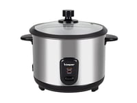 BEPER P101VAP001 Cuiseur à riz électrique avec fonction de rétention de chaleur, panier de cuisson vapeur, revêtement antiadhésif, couvercle en verre, arrêt automatique, acier inoxydable