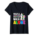 Womens Autism Dad Support Alone Puzzle You'll Never Walk V-Neck T-Shirt