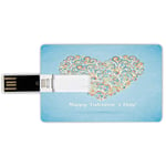 32G USB Flash Drives Credit Card Shape Valentines Day Decor Memory Stick Bank Card Style Happy Valentines Day Image with Paisley Floral Colored Heart Design,Multicolor Waterproof Pen Thumb Lovely Jump