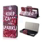 Huawei P30 Pro kors textur läder fodral - Keep Calm and Sparkle multifärg