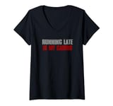 Womens "RUNNING ALWAYS LATE IS MY CARDIO" Sarcastic Humorous V-Neck T-Shirt