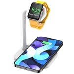 AOJUE 2 in 1 iPhone iwatch Charging Station, Wireless Charger for iPhone 12/Mini/12 Pro Max/11/11pro/X/Xs/Xs MAX/8 Plus/Airpods, Charging Stand for iWatch SE/6/5/4/3/2 (White)