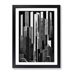 Monochrome City Skyline Abstract No.4 Framed Print for Living Room Bedroom Home Office Décor, Wall Art Picture Ready to Hang, Black A2 Frame (62 x 45 cm)