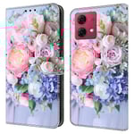 För Motorola Moto G84 5g Läderfodral Tryckt 3d Mönster Stativ Stötsäkert Telefonskal Colorful Flower
