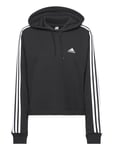 Essentials 3-Stripes French Terry Crop Hoodie Sport Sweat-shirts & Hoodies Hoodies Black Adidas Sportswear