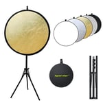 Spardar Collapsible Lighting Reflector and Stand Kit: 43 inches/110cm 5-in-1 Multi-Disc Reflector, 78.7-inch Light Stand and Metal Reflector Clamp Holder for Photo Studio Portrait Photography