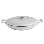 Argon Tableware Cast Iron Shallow Casserole Dish - Enameled Dutch Oven - Self-Basting Lid - Hob to Oven - 350ml - Pebble