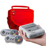 Orzly SNES MINI Travel Bag for Super Nintendo Mini Classic Edition (New 2017 Model Mini Version of Super NES) - Fits Console + Cable + 2 Controllers - Includes Shoulder Strap + Carry Handle - RED