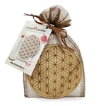 Swiss pine family carafe coaster, flower of life, 110 mm, scented storage plate made of pine wood, a product of the Swiss pine family, known from the specialist trade and the hotel industry