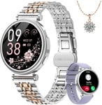 Montre Connectée Femme,1.27""Hd Smartwatch Avec Appel,24h Fréquence Cardiaque Fonction Féminine Sommeil Spo2,120+ Sports,Ip68 Podomètre Calorie Fitness Tracker Android Ios Argent,Cadeau