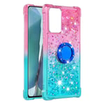 Samsung Galaxy A51 Cover ShockProof, Bling Silicone Gradient Two-Tone Glitter Sparkle Quicksand Floating Liquid Soft Gel TPU Protective Phone Case for Samsung A51 with Ring Buckle, Pink & Sky-Blue