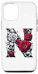 iPhone 12/12 Pro Red Rose Roses Flower Floral Design Monogram Letter N Case