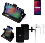 For Lenovo K5 Play protective case + EARPHONES black cover bag wallet flipstyle 