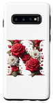 Galaxy S10 Red Rose Roses Flower Floral Design Monogram Letter N Case