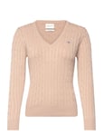 Stretch Cotton Cable V-Neck Tops Knitwear Jumpers Beige GANT