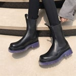 TZNZBGY Women Short Plush Plus Size Leather Chelsea Boots Slip On Round Toe Ankle Boots Purple Not Fur 10