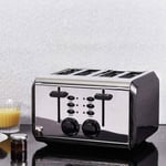 4 Slice Toaster 6 Variable Browning Control, Defrost, Reheat and Cancel Settings, Removable Crumb Tray, 1960 W Steel Electric Glitter Sparkle Bling Glitz Black Silver