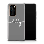 TULLUN Personalised Phone Case for Huawei P40 Pro - Clear Hard Plastic Custom Cover Multicolour Printed Individual Style Initials Name Text - Grey