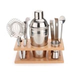 Shoze 8PCS Stainless Steel Cocktail Shaker Blender Set, 550ML Cocktail Making Kit with Wooden Display Stand, Bar Bartender Tool