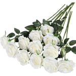 12-pack konstgjorda rosor, silkesblommor, realistiska blommor, vita