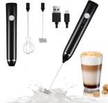 Milk Frother, Dallfoll Coffee Frother Electric Whisk, Handheld Milk Frothers USB Rechargeable, 3 Gear Adjustable Milk Bubbler for Latte, Cappuccino, Hot Chocolate, Egg Beating (New Version Black)