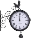 BANNAB Horloge Murale extérieure en Fer forgé Jardin Mode créative Double Face Coq Cloche Forme Horloge Murale sans Batterie (Noir) Horloge Murale