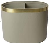 The London Homeware Company Wastepaper Bin Compact larger style Circular Cream Faux Leather with Brass rim Storage Bin for Office Rubbish Basket for Home L40cm x W25cm x H30.5cm