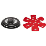 Tefal Ingenio L9931012 3 Piece glass lids, 16-18-20 cm, Black & K2203004 Set of 4 Red Pan Protectors