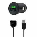 Black 2100 mAh Car Charger + 30 Pin Cable for Devices