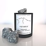 Positivity Shop - Bougie signe du zodiaque Verseau - Pierre précieuse labradorite - Parfum ambre et bois de santal