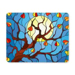 Autumn Tree of Life with Sun in Stained Glass Style Rectangle Non Slip Rubber Comfortable Computer Mouse Pad Gaming Mousepad Mat for Office Home Woman Man Employee Boss Work