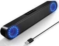 LENRUE Computer Speaker, Wired PC Desktop Sound Bar with LED Lights, 360° HD Stereo Sound, USB Powered Soundbar for Desktop, Laptop, Mac, iMac, Tablets and More (Black)