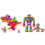 SUPERTHINGS RIVALS OF KABOOM, V-Rex Superdino - Articulated Villain Dinosaur with Lights and Sound Effects & Superbot Storm Fury – Articulated robot with combat accessories