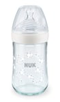 NUK Nature Sense biberon en verre | 0-6 mois | Contrôle de température | Tétine en silicone | Valve anti-coliques | Sans BPA | 240 ml