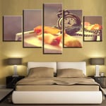Prints On Canvas The Picture 5 Pieces Simple Pocket Watch Leaf Decoration Painting Inkjet Home Restaurant Kitchen Oil Painting,B-With Frame 40X60X2+40X80X2+40X100Cmx1 Pictures Printed on Canvas Wall