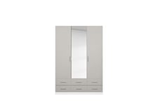 Rauch Armoire à Porte Tournante Möbel Stuttgart II, Blanc/Gris Brillant, 3 Pièces avec Miroir, avec 2 Tringles à Linge, 3 Étagères Lxhxp 136 X 210 X 54 Cm