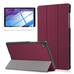 LYZXMY Case + Screen Protector for Lenovo Tab M10 HD (2nd Gen) 10.1" TB-X306F / TB-X306X - Tempered Film, Ultra Thin with Stand Function Slim PU Leather Tablet Cover Skin - WineRed
