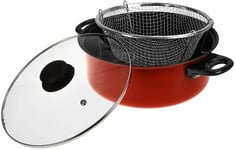 3 in 1 Steamer Fryer Chip Pan Cooking Glass Lid Pot Carbon Steel Stir Fry Deep