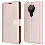 For Nokia 5.3 Leather Phone Case, Magnetic Closure Full Protection Book Design, Wallet Case Cover Flip With [Card Slots] and [Kickstand] With [Screen Protector] For Nokia 5.3 (6.55") - Rose Gold