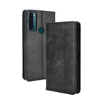 GOKEN Leather Folio Case for TCL 20 SE, Magnetic Closure Full Protection Book Style Wallet Flip Cover with [Kickstand] and [Card Slots], PU/TPU Case Phone Shell (Black)