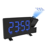 RuiXia Projection Ceiling Wall Clock Digital Projector Radio Alarm Clock FM Radio Clock 7.1" Wide Curved Screen LED Digital Desk/Shelf Clock USB Charging (Blue Display)