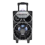 Pyle Portable Bluetooth PA Speaker - 580W 8” Rechargeable Outdoor BT Karaoke Audio System - TWS, Disco Party Lights, LED Display, FM/AUX/MP3/USB/SD, 6.5mm in, Trolley, Wheels - Wireless Mic, Remote