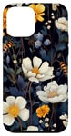 iPhone 12 mini Navy Blue wildflowers And Bee Pattern Case