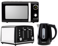 Daewoo Kensington Jug Kettle, 4 Slice Toaster & Microwave Matching Set Black